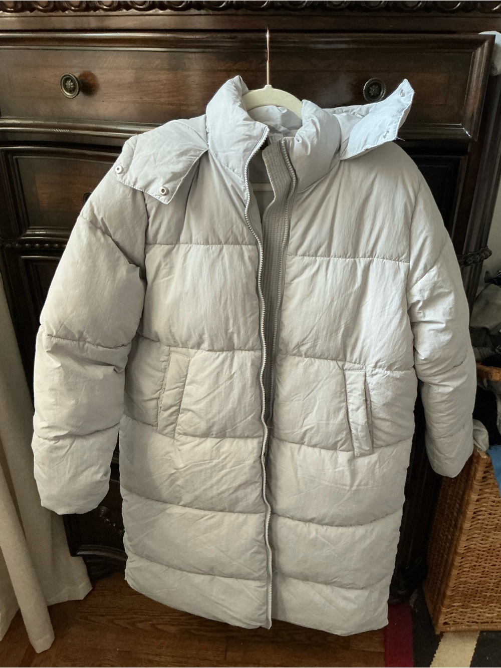 H&M Light Gray Women’s Long Puffer Coat